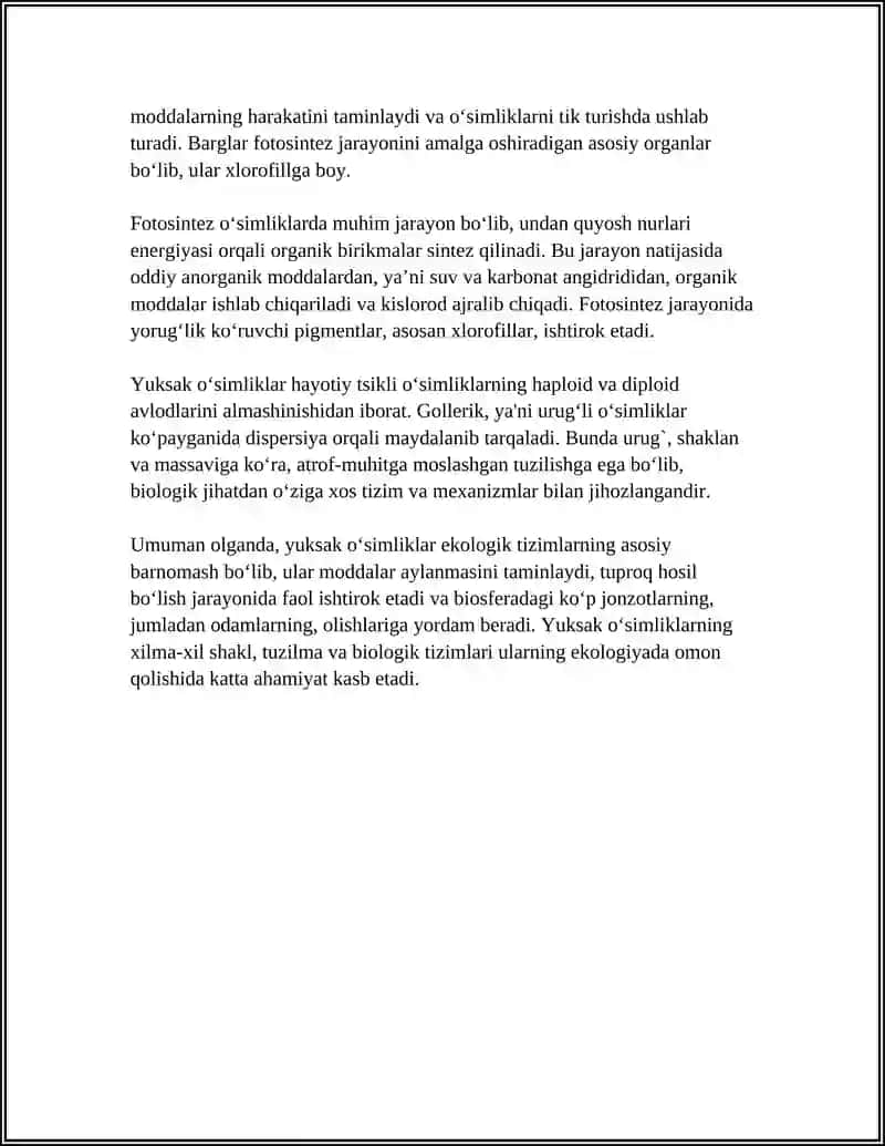 YUKSAK OʻSIMLIKLAR HAQIDA TUSHUNCHA 4