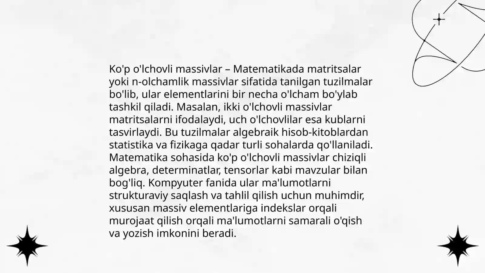 Ko'p o'lchovli massivlar: ularning matematik va dasturiy qo'llanilishi 4