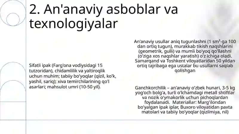 Ganchkorlik mahsulotlari turlari materiallar va asbob-uskunalarini oʻrganish 4
