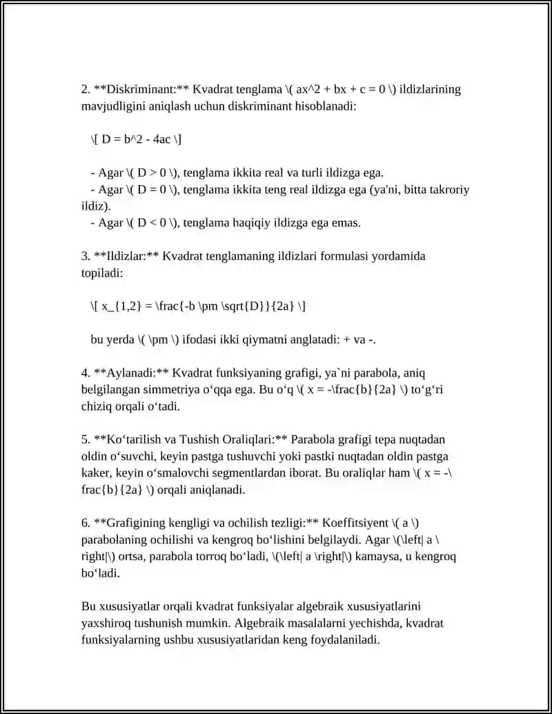MUSTAQIL ISH Mavzu: KVADRAT FUNKSIYA 4