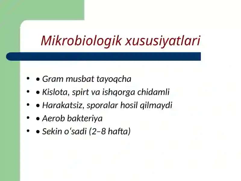 Tuberkulyoz etiologiyasi va mikobakteriyaning dorilarga chidamlilik turlari 4