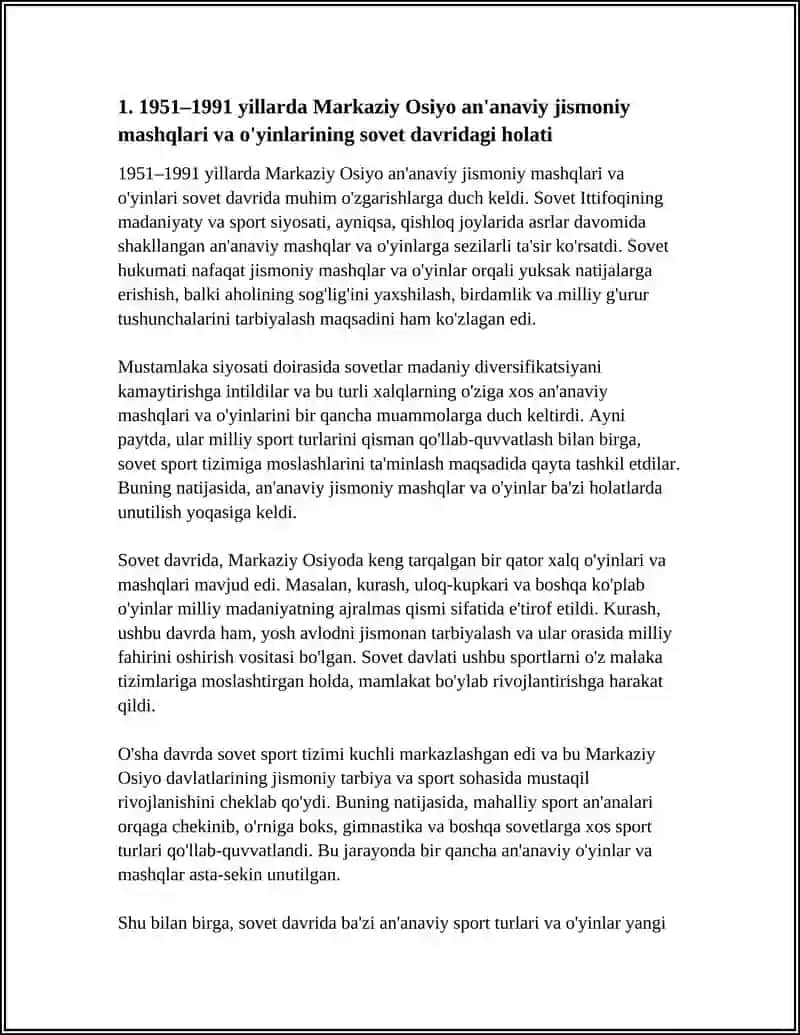OSIYO O'YINLARI (1951 - HOZIRGI DAVRGACHA QADIMGI MARKAZIY OSIYO XALQLARINING JISMONIY MASHQLARI VA O'YINLARI 4