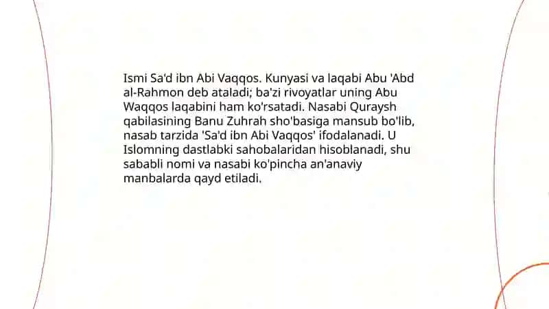 Sa'd ibn Abu vaqqos roziyallohu anhu haqida slayd tayyorlash 4