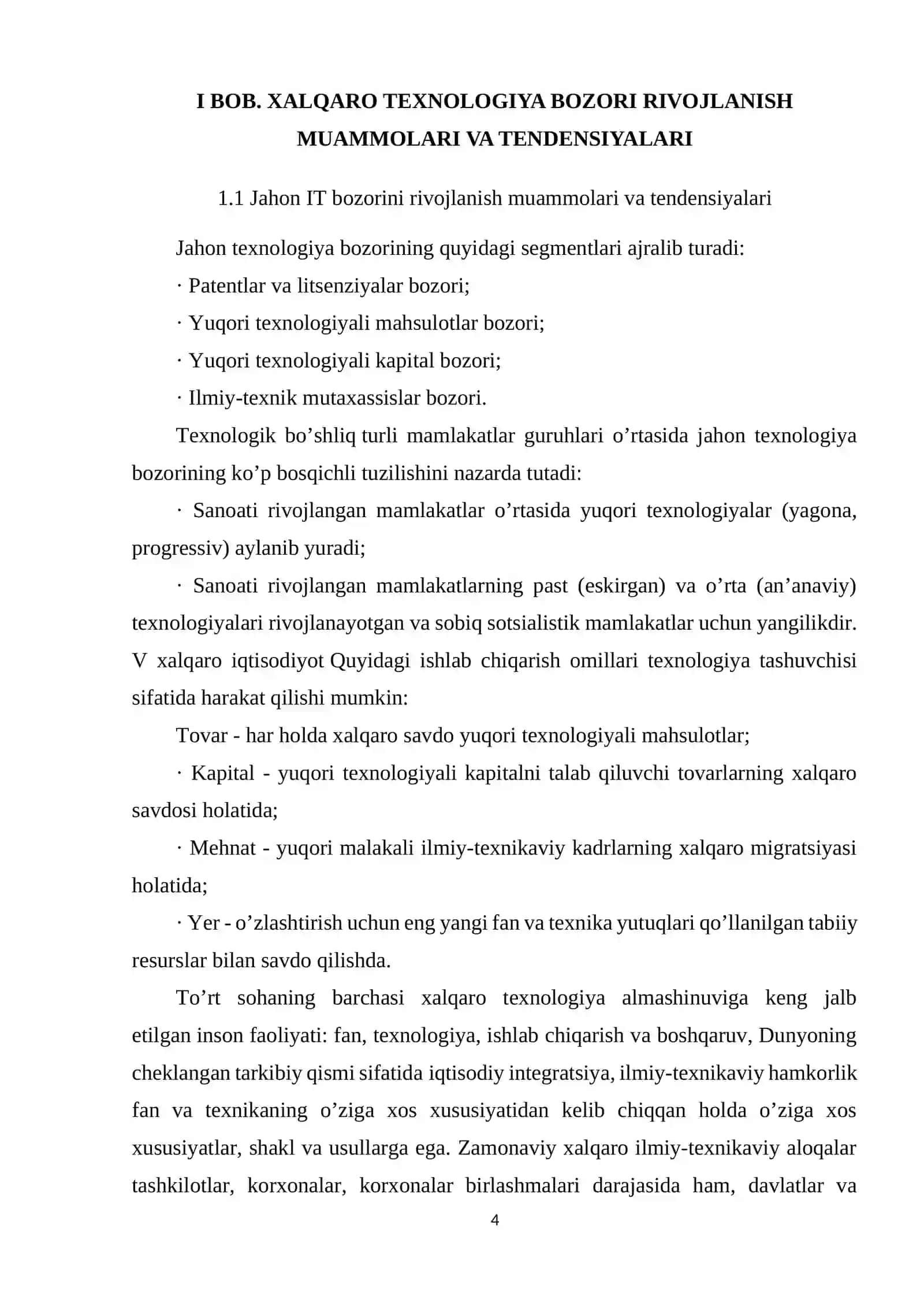 XALQARO TEXNOLOGIYA BOZORI RIVOJLANISH MUAMMOLARI VA TENDENSIYALARI 4
