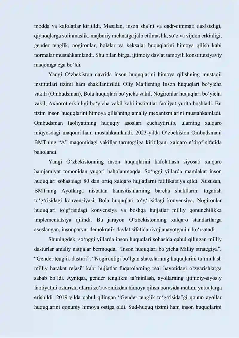 Yangi O’zbekistonda inson haq-huquqlari va erkinliklari kafolatining yaratilishi 4
