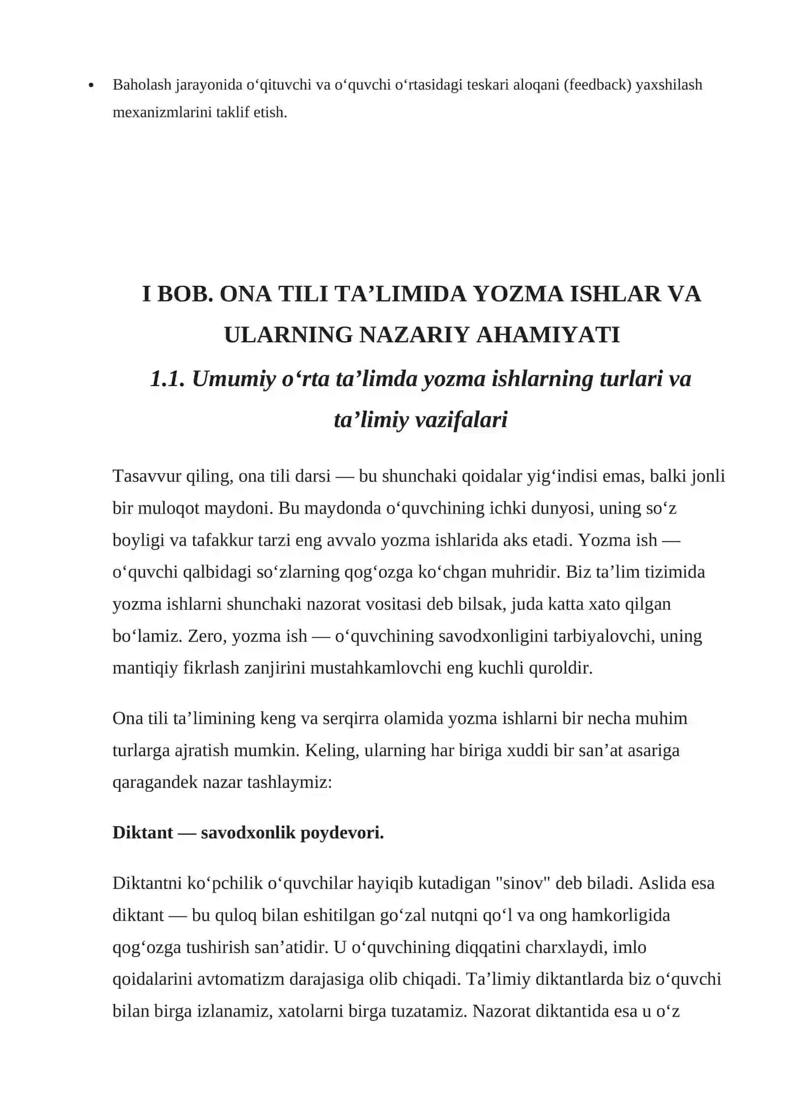 Ona tili darslarida yozma ishlarni baholash mezonlari bo‘yicha metodik tavsiyalar tayyorlash 4