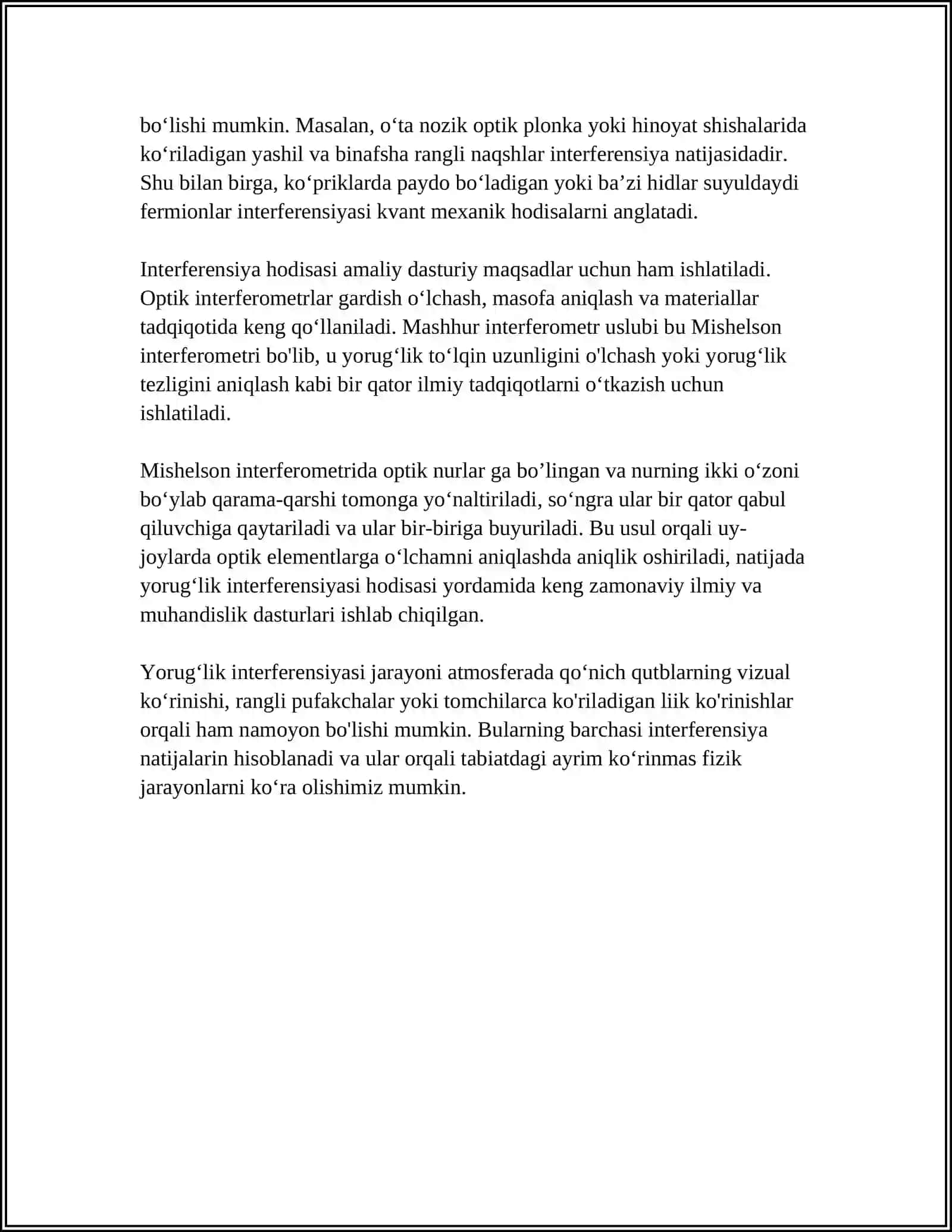 YORUGʻLIK INTERFENSIYASI VA DIFIAKSIYASI.GALOGRAFIYA 4