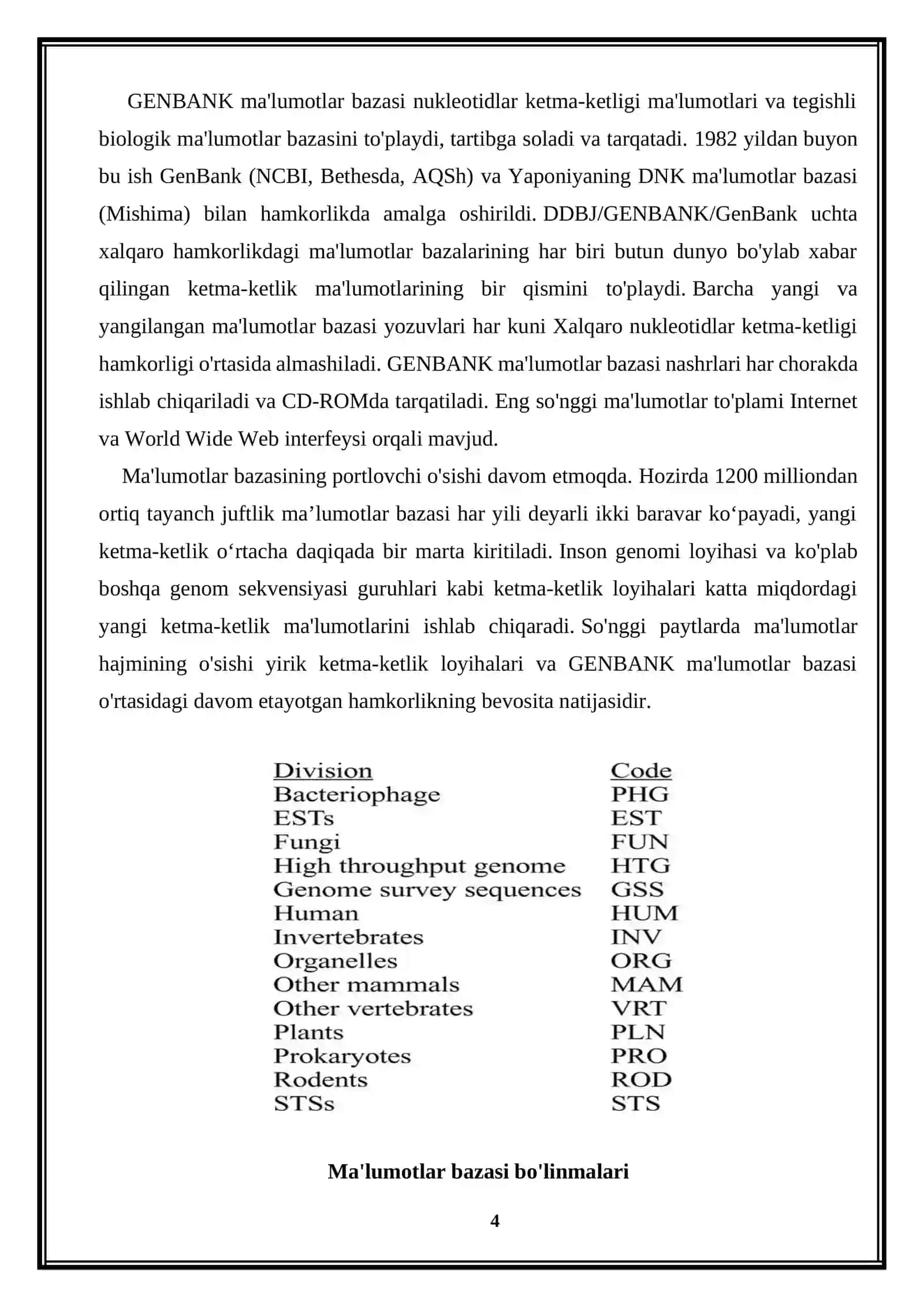 GenBank nukleotidlar ketma-ketliklari ma`lumot bazalari 4
