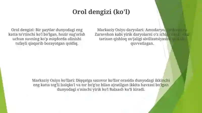O'Rta Osiyo Daryolari Va Ko'Llariga Tavsif Berish 4