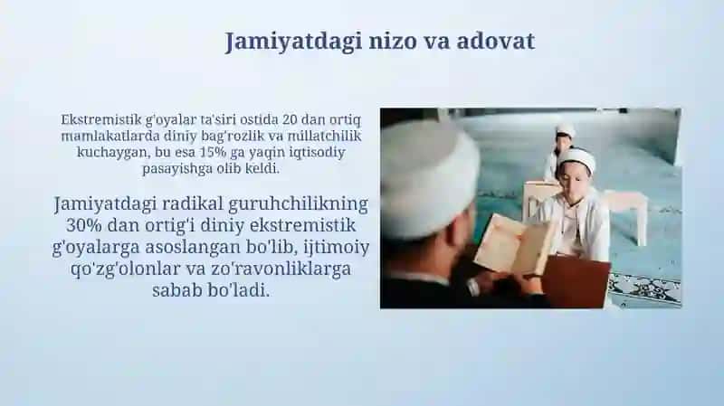 Diniyaqidaparastlik, uning kelib chiqishi va jamiyat taraqqiyotidagisalbiyta'siri 4