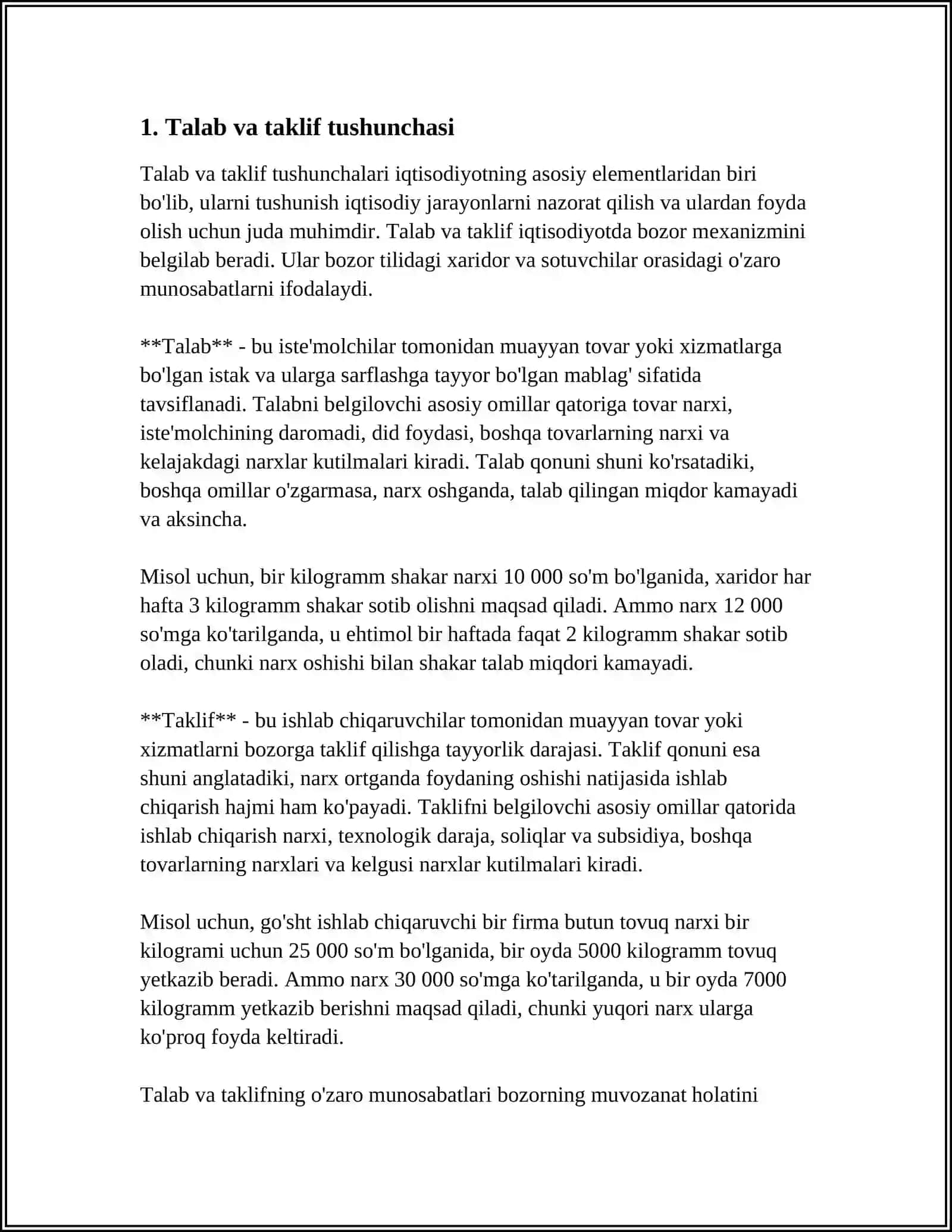 TALAB VA TAKLIF TAHLILI ASOSLARI. BOZOR MUVOZANATI 4