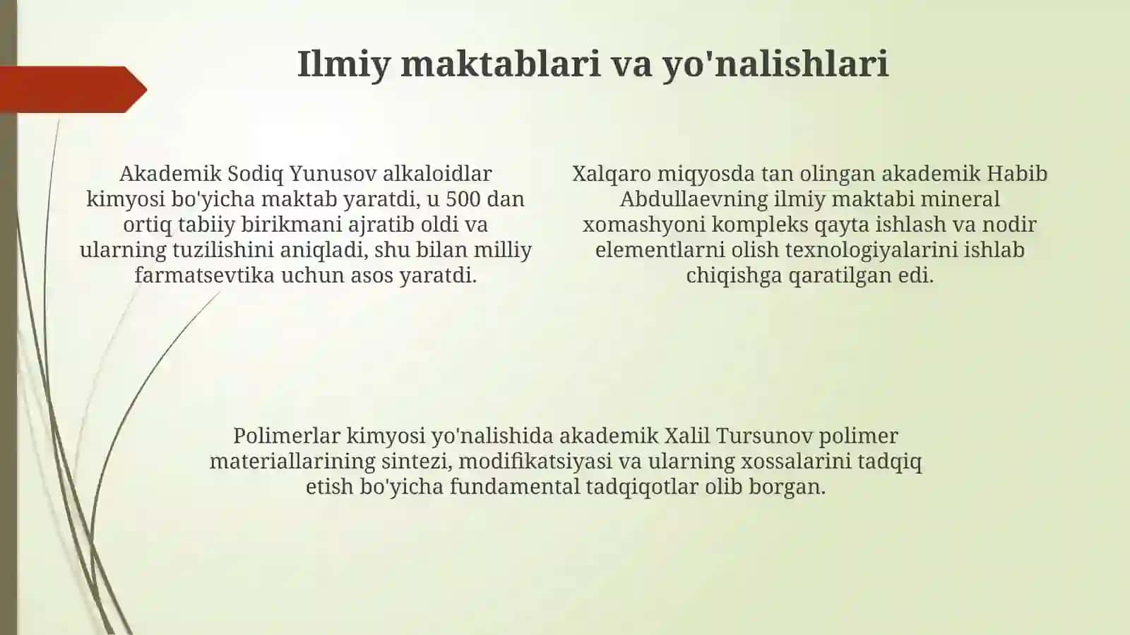 Kimyo fani rivojlanishida oʻz xissasini qoʻshgan Oʻzbekiston respublikasi olimlari 4