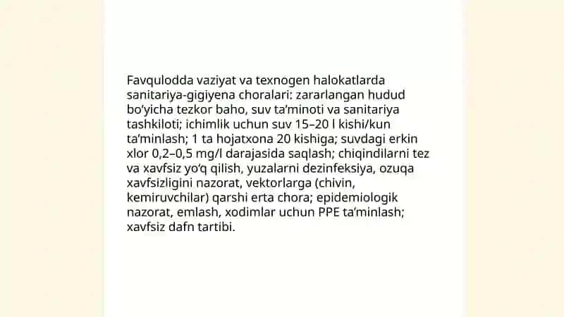 Favqulotda vaziyatlar va halokatlarda shifokor ishining gigiyenik jihatlari 4