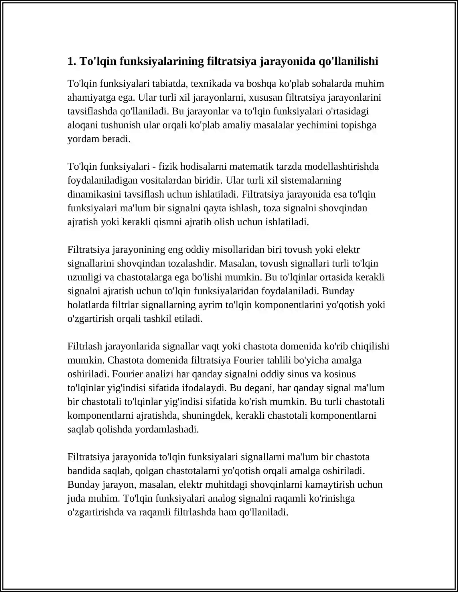 SIGNALLAR FILTRATSIYASI VA TAHLILIDA FUNKSIONAL QATORLAR TATBIQLARI 4
