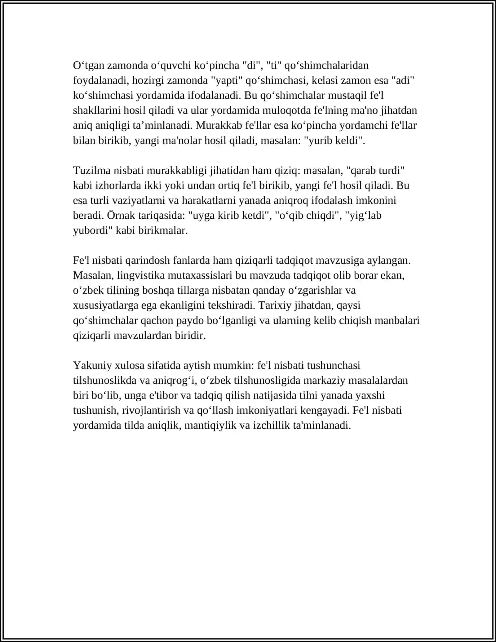 O‘ZBEK TILIDA FEʼL NISBATLARINING MORFOLOGIK BELGI XUSUSIYATLARI 4