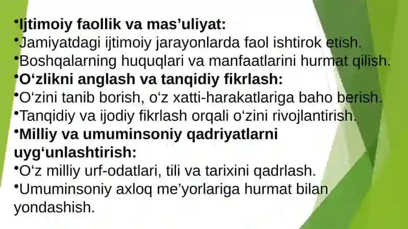 Muloqot asosida manaviy madaniyatni shakllantirishni mezonlari va omillari. 4