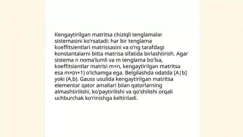 Chiziqli tenglamalar sistemasini Gauss usuli bilan yechish 4