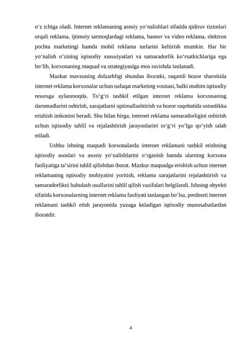 Korxonalarda internet reklamani tashkil etishning iqtisodiy asoslari va yo‘nalishlari 4