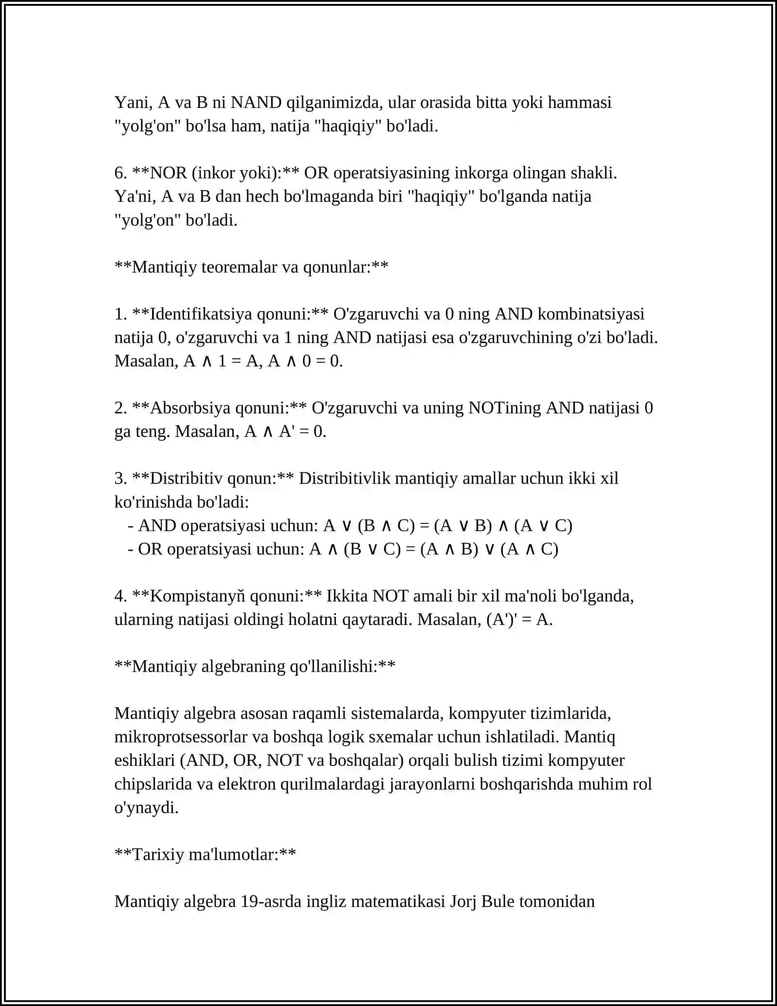 Mantiqiy algebra asoslari 4