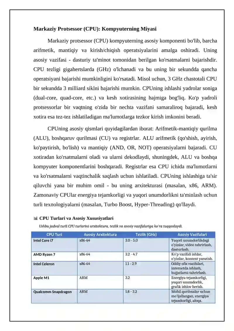 KOMPYUTERLARNING TEXNIK TA’MINOTI: ASOSIY QURILMALAR VA ULARNING VAZIFALARI 4