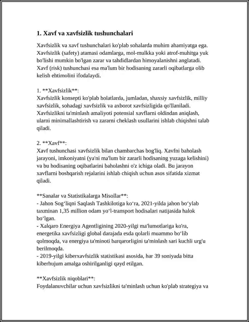 HAYOT FAOLIYATI XAVFSIZLIGI FANI BO'YICHA GLOSSARIY TUZISH 4