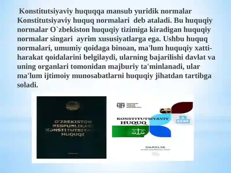 O`zbekiston Respublikasi Konstitutsiyaviy huquq fani tushunchasi va uning predmeti 4