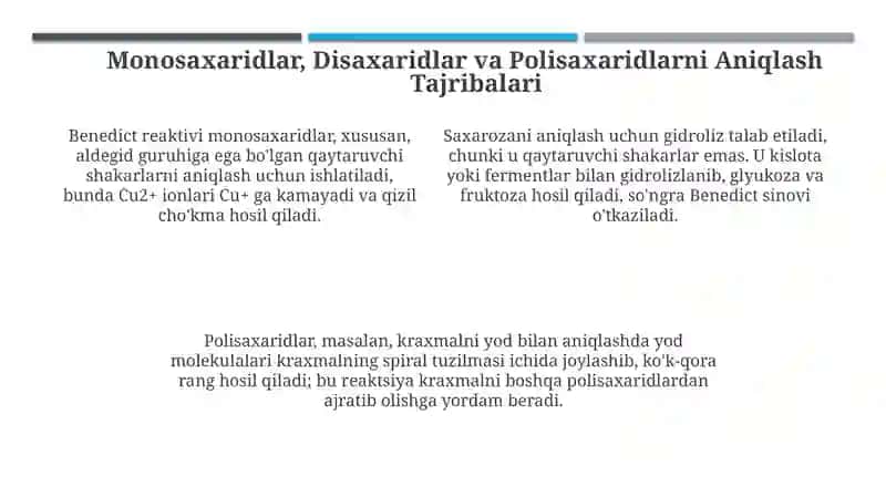 Disaxaridlar monosaxaridlar va polisaxaridlarga xos tajribalar 4