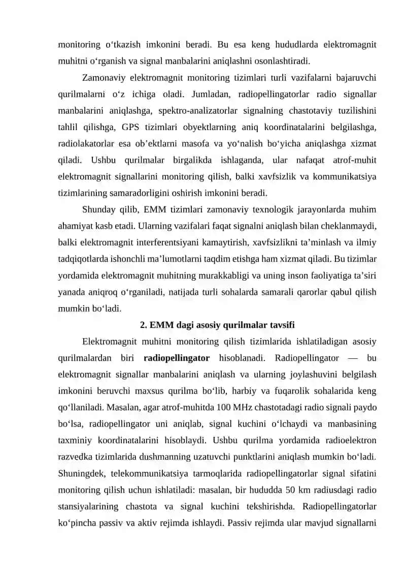 EMM dagi qurilmalarning tavsifi. Radiopellingator, spektro-analizator, GPS, radiolakator. 4