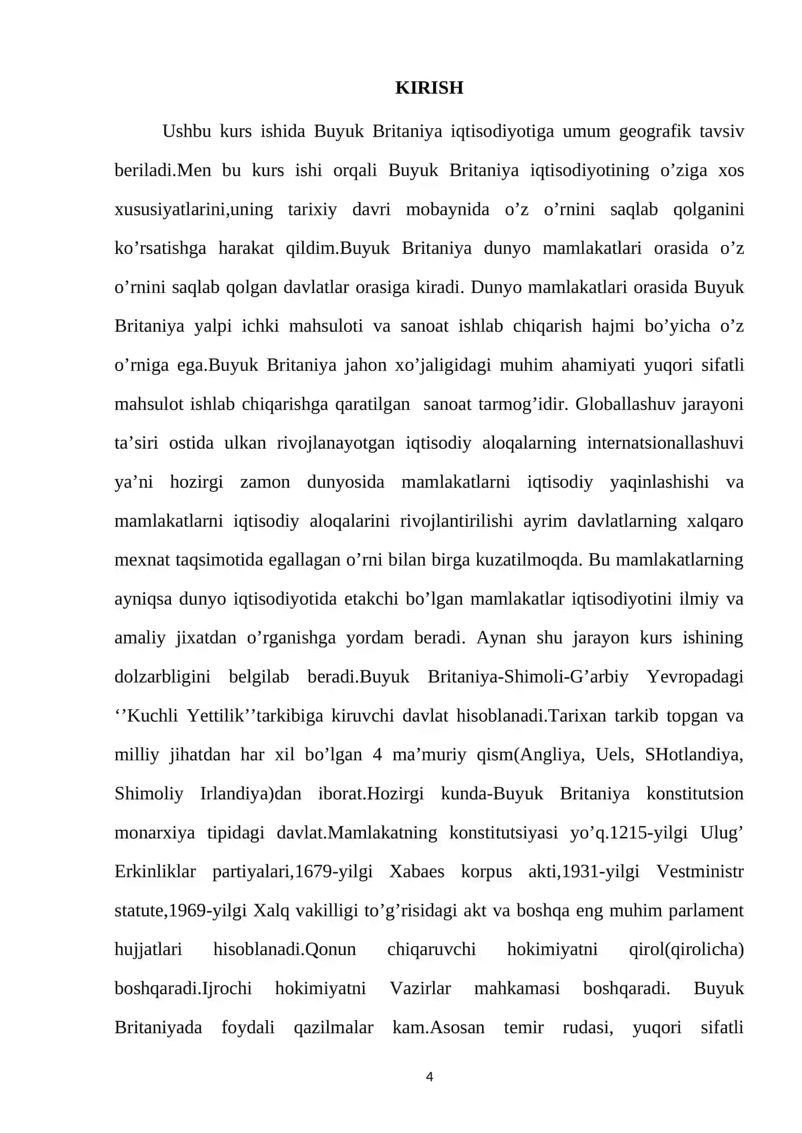Jahon (iqtisodiy) geografiyasi fanidan yozgan KURS ISHI 4