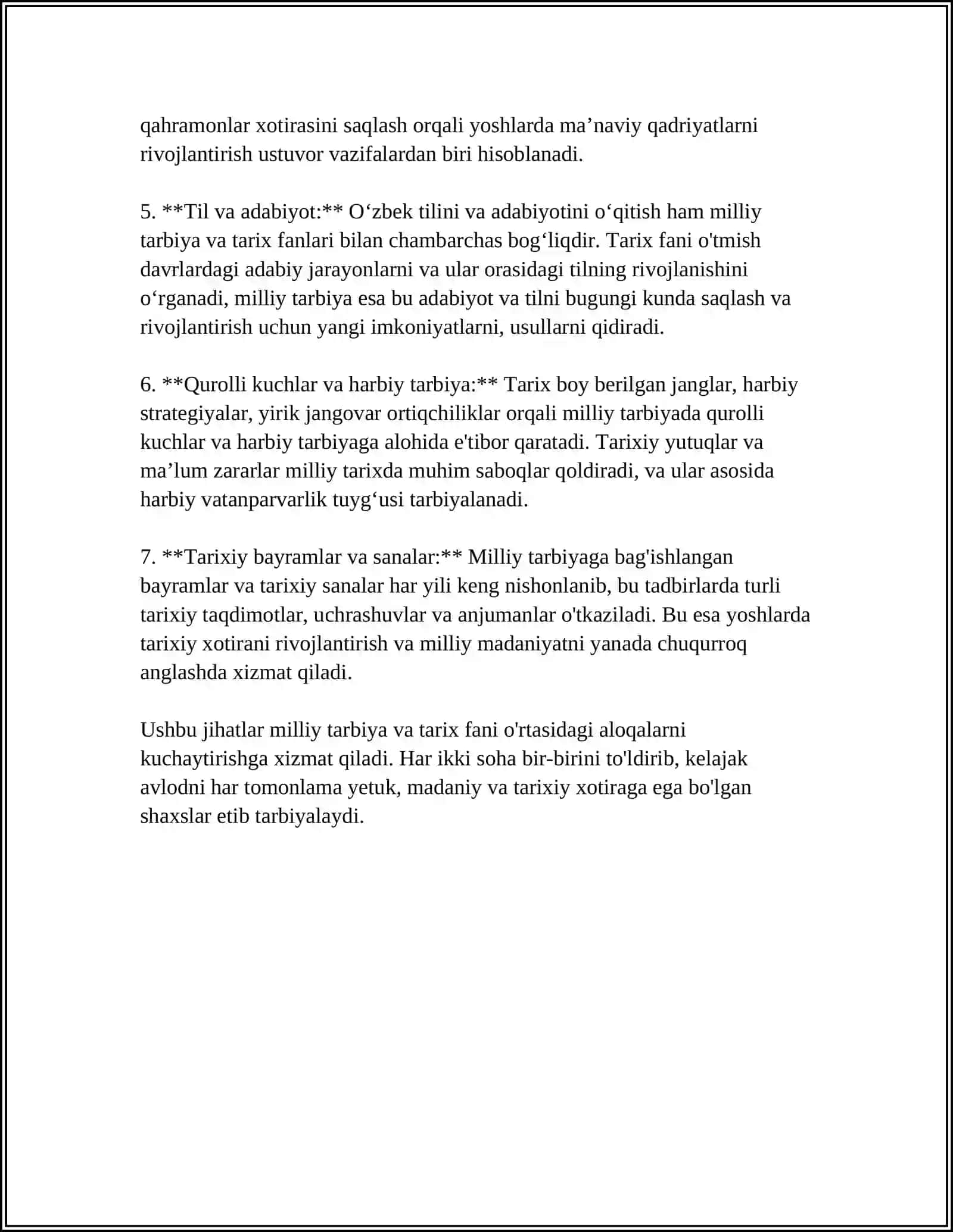 MILLIY TARBIYA ASOSLARI FANNING BOSHQA FANLAR BILAN ALOQASI 4