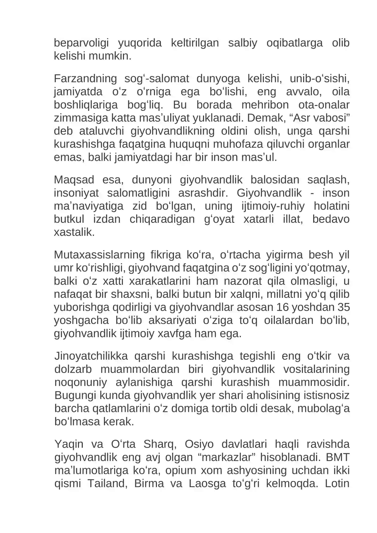 Giyohvandlik va Undoklariga Qarshi Kurashish 4