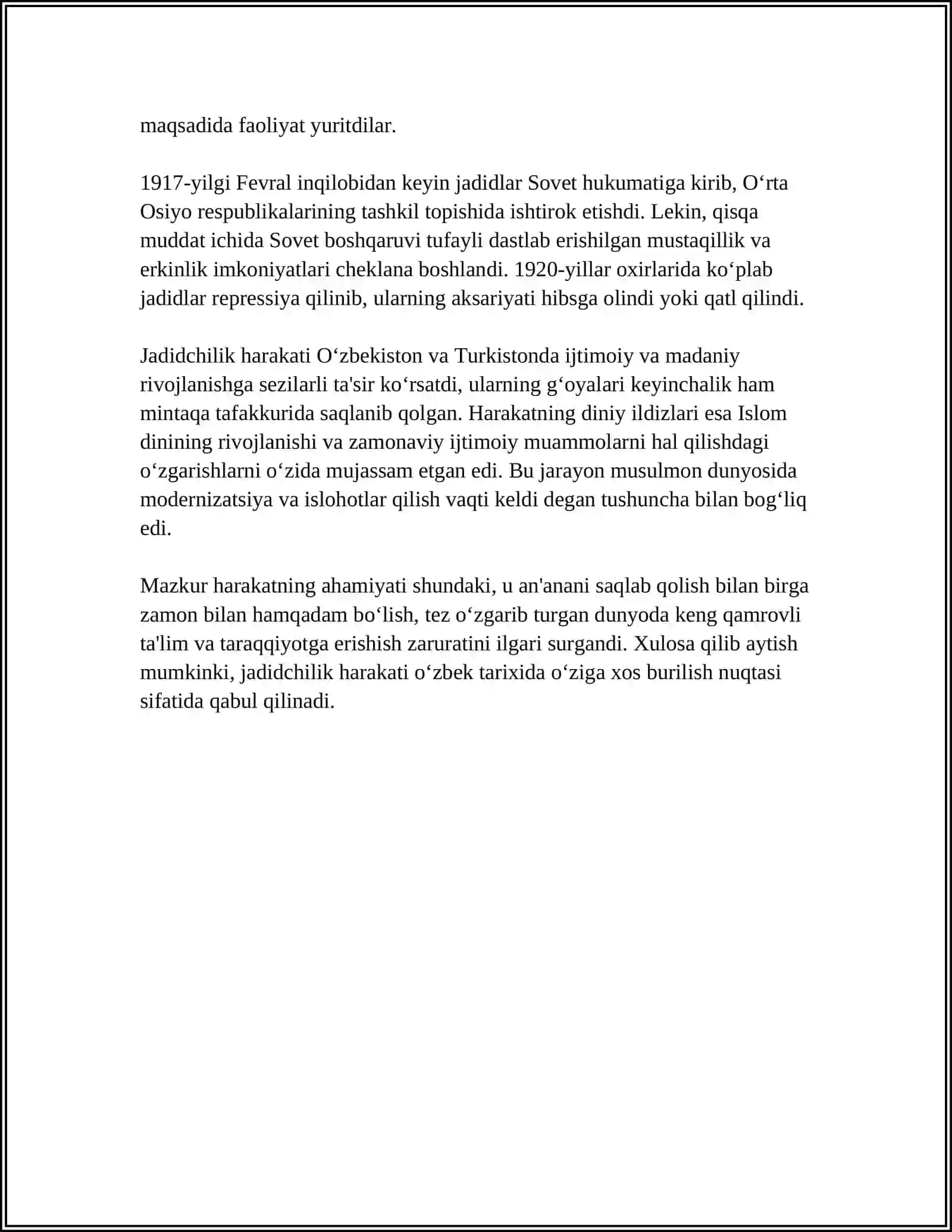 JADID MA'RIFATPARVARI IBRATNING O'LKA IJTIMOIY-MA'NAVIY HAYOTIDA TUTGAN O'RNI 4