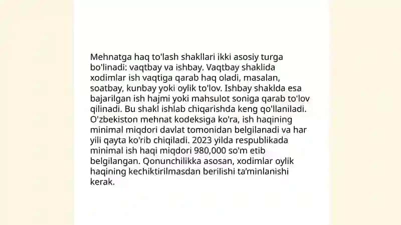 Mehnatga haq to'lash tizimi va shakllari 4