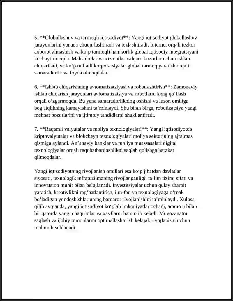 "Yangi iqtisodiyot" MOHIYATI VA RIVOJLANISH OMILLARI 4