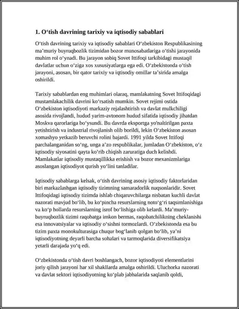 OZBEKISTON RESPUBLIKASIDAGI MAMURIY BUYRUQBOZLIK TIZIMIDAN BOZOR MUNOSABATLARIGA OTISH DAVRI KONSPEKTSIYASI 4