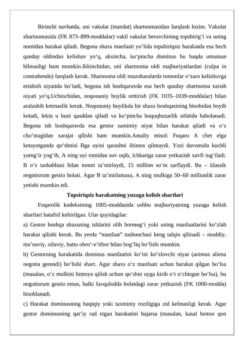 Begona shaxsning manfaatini ko‘zlab topshiriqsiz harakat qilish 4