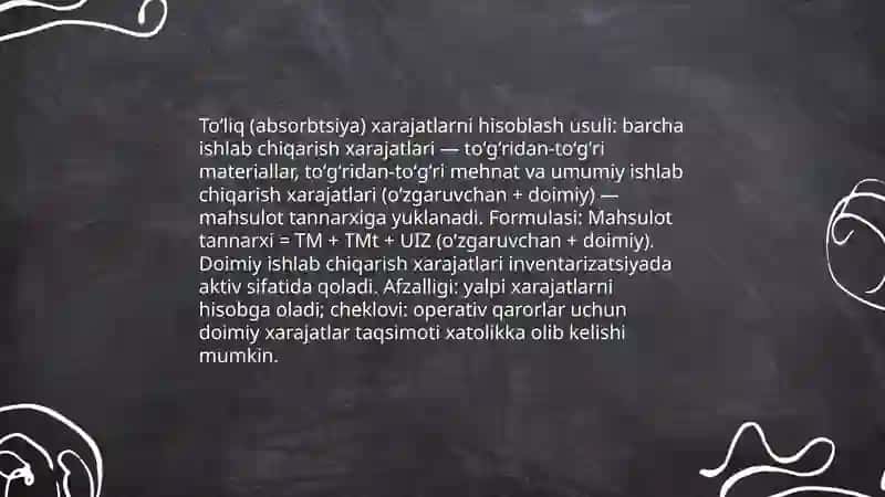 Xarajatlarni hisoblash usullari 4