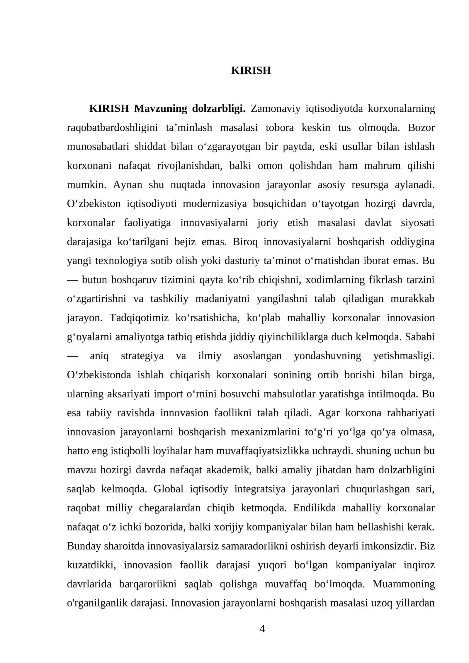 Korxonalar faoliyatini boshqarishda innovasion jarayonlarning o'rni 4