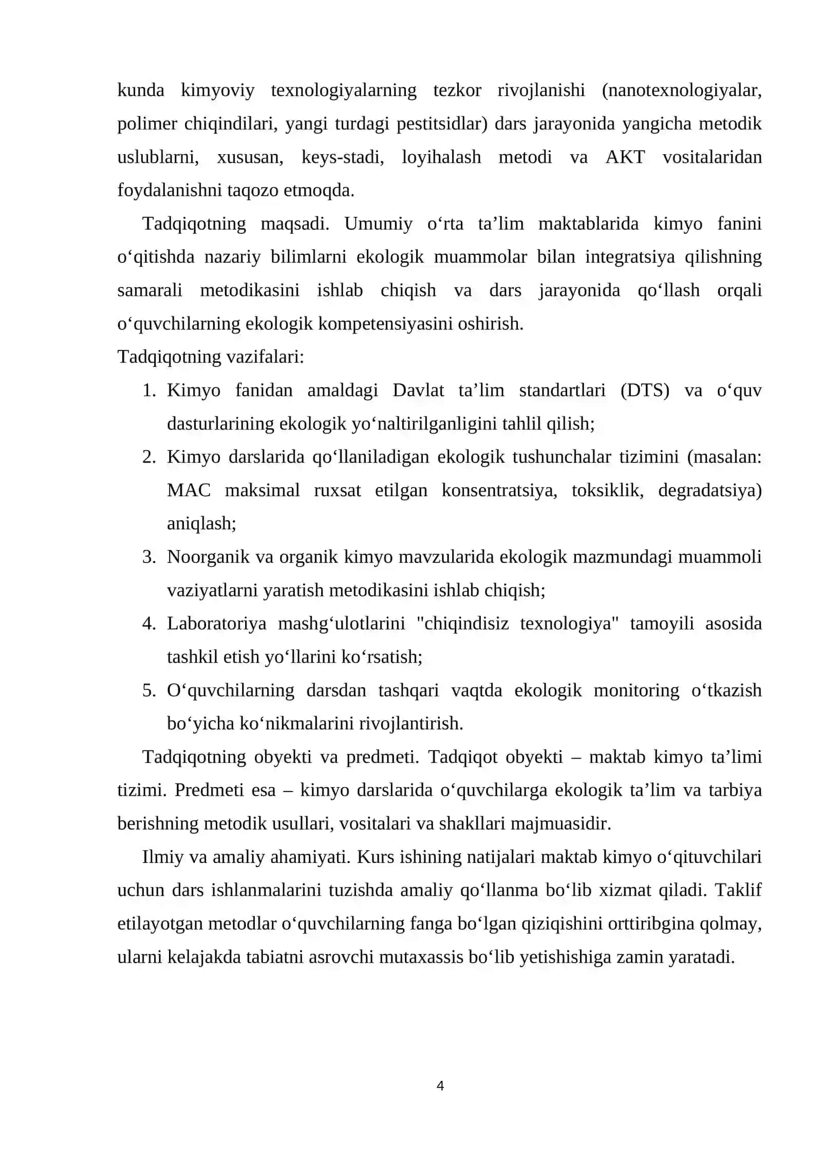 Kimyo darslarida o'quvchilarga ekologik ta'lim- tarbiya nerish metodikasi 4