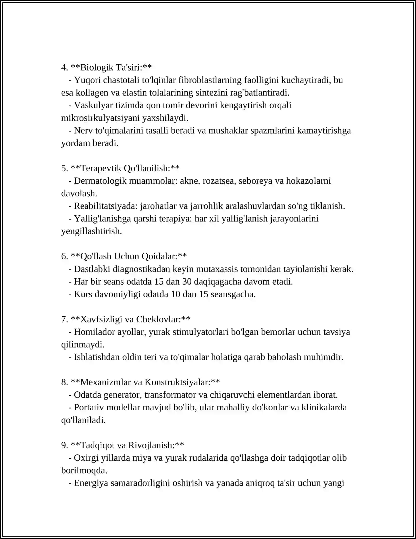 PAST VA YUQORI CHASTOTALI FIZIOTERAPEVTIK APPARATLAR.ULARNI ISHLASHINING FIZIK ASOSLARI 4