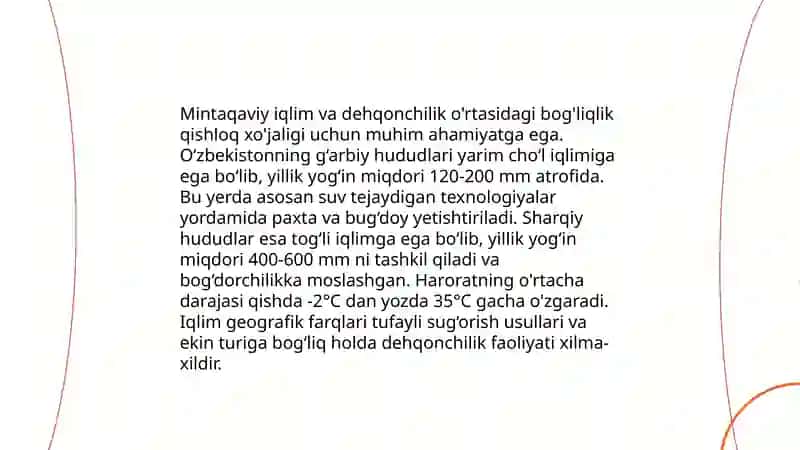 Oʻzbekistonda dehqonchilikning mintaqaviy rivojlanish xususiyatlari geografiyasi 4