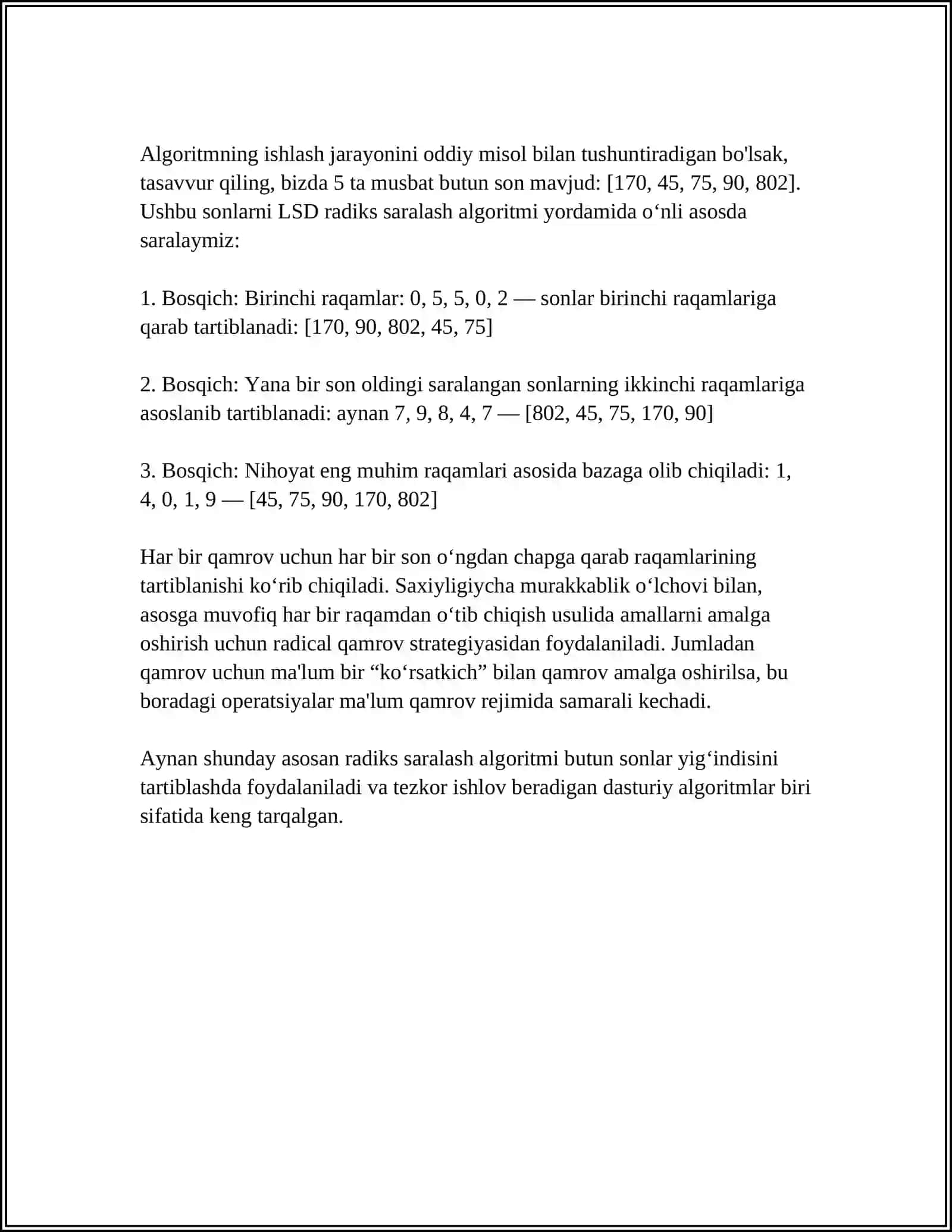 RADIX SORT VA CHIZIQLI QIDIRUV 4