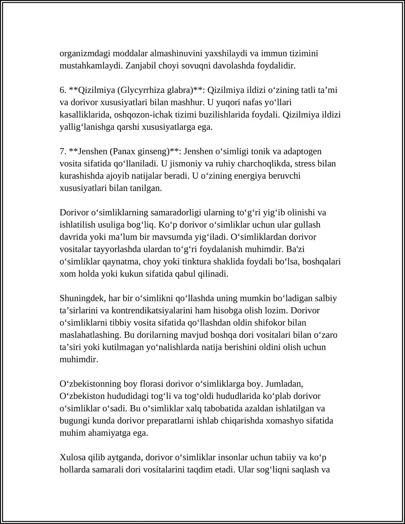Dorivor O'simliklarning Xalq Tabobatida Qo'llanilishi 4