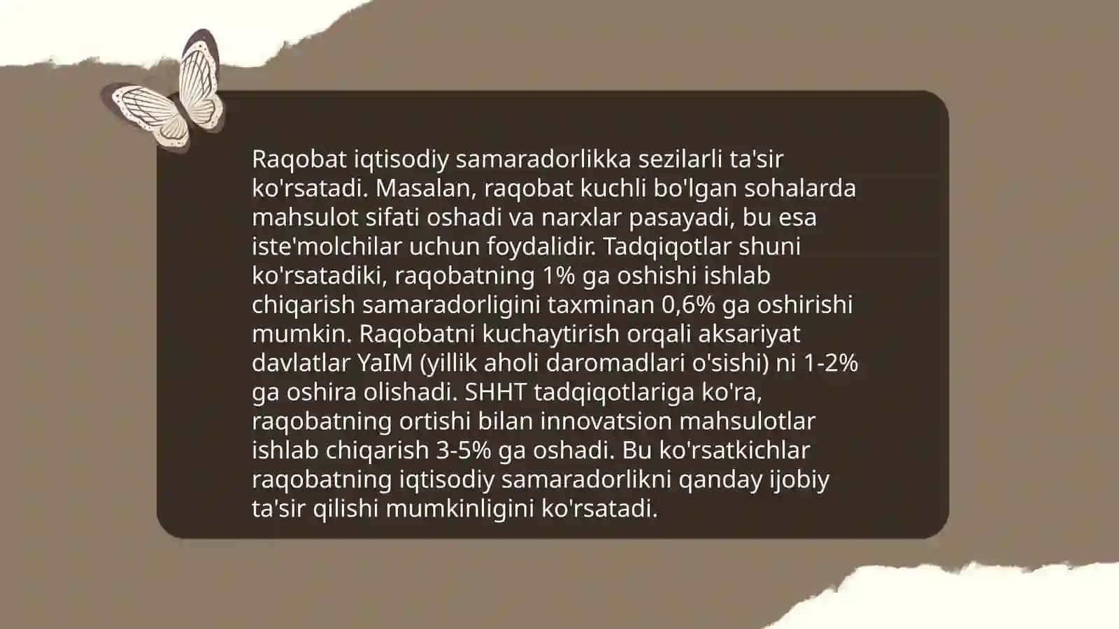 Raqobatning bozor iqtisodiyotini tartibga solishdagi roʻli 4