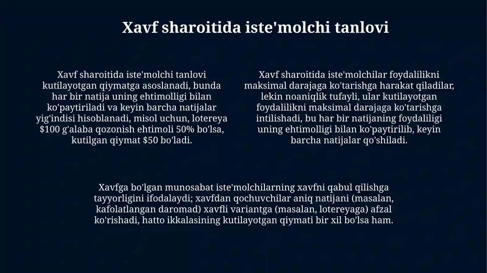 Noaniqlik va xavf sharoitida iste'molchi tanlovi 4