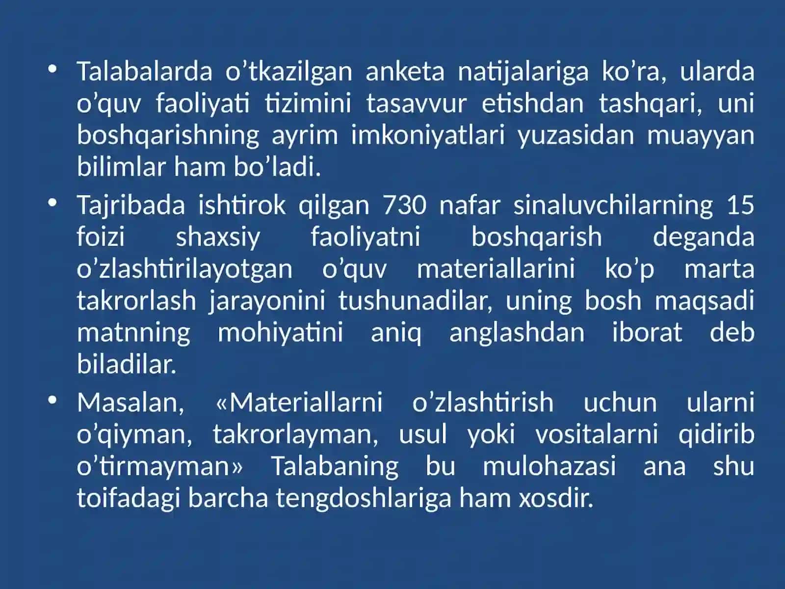 O'qituvchi bilan talabalar hamkorligi. Talabalar o'quv faoliyati 4