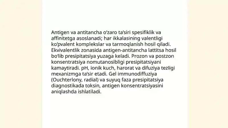 Presipetasiyaga asoslangan diagnostika usullari va ularni ishlash Prinsipini o‘rganish 4