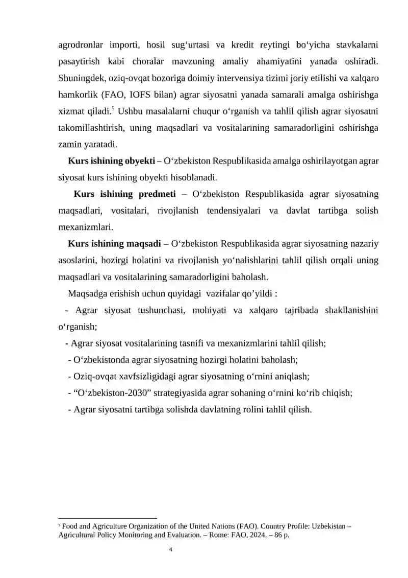O'zbekistonda agrar siyosatning maqsadlari va vositalari 4