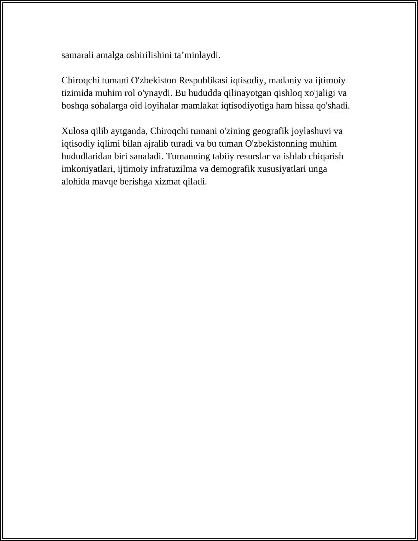 CHIROQCHI TUMANI AHOLISI JOYLANISHI VA GEOGRAFIK MUAMMOLARI 4