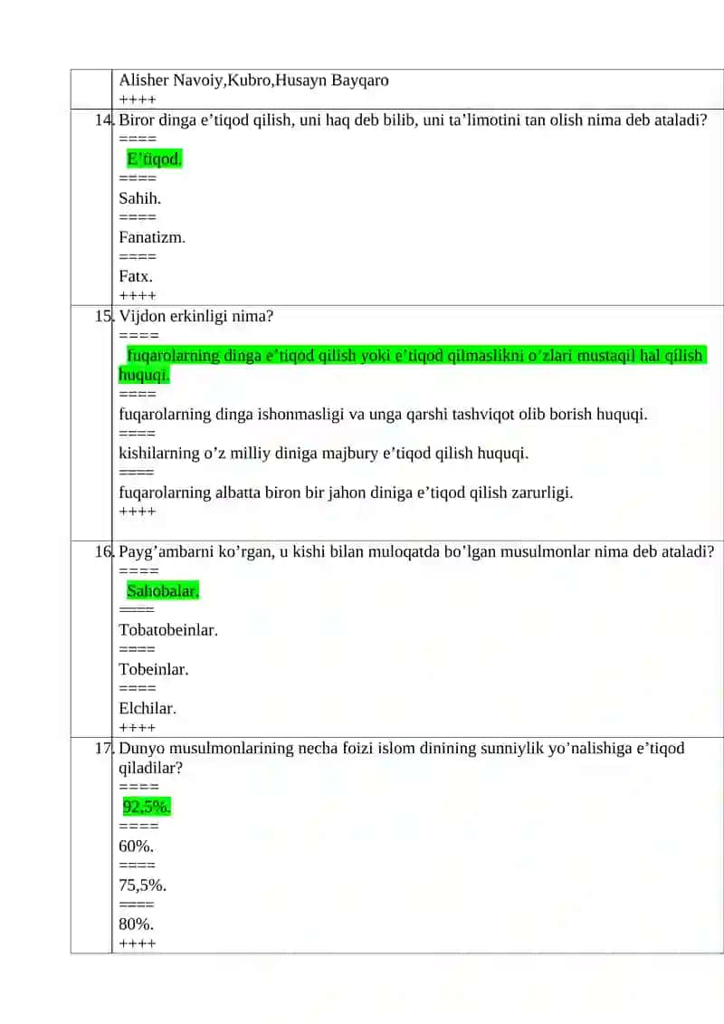 Dinshunodlik fanidan yakuniy nazorat test topshirig’i 4